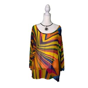 Vintage Private Gallery Oversized Top Womens Size XL Colorful Y2K Festival Sheer